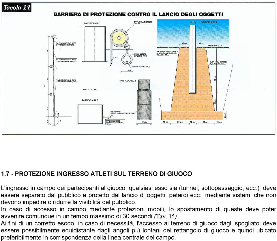 In caso di accesso in campo mediante protezioni mobili, lo spostamento di queste deve poter avvenire comunque in un tempo massimo di 30 secondi (Tav. 15).