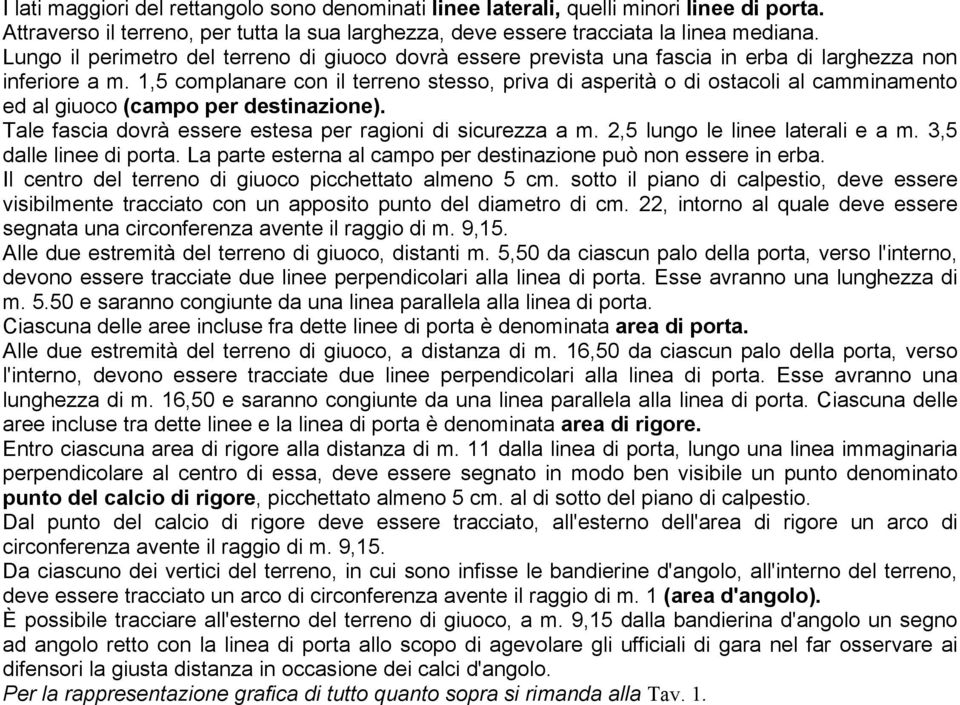 1,5 complanare con il terreno stesso, priva di asperità o di ostacoli al camminamento ed al giuoco (campo per destinazione). Tale fascia dovrà essere estesa per ragioni di sicurezza a m.