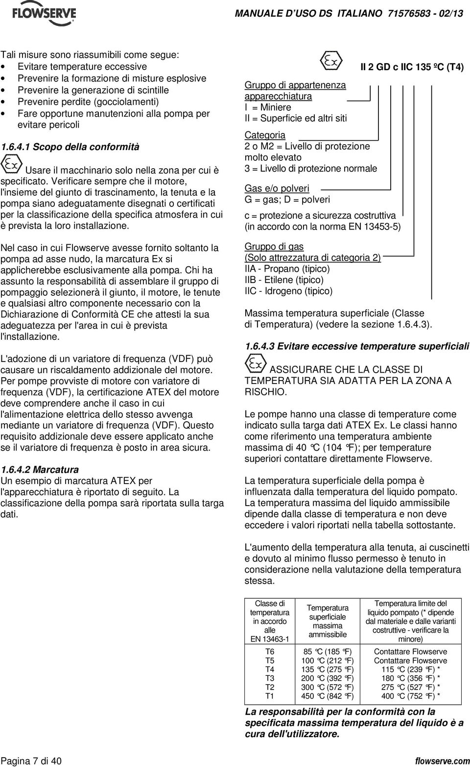 Verificare sempre che il motore, l'insieme del giunto di trascinamento, la tenuta e la pompa siano adeguatamente disegnati o certificati per la classificazione della specifica atmosfera in cui è