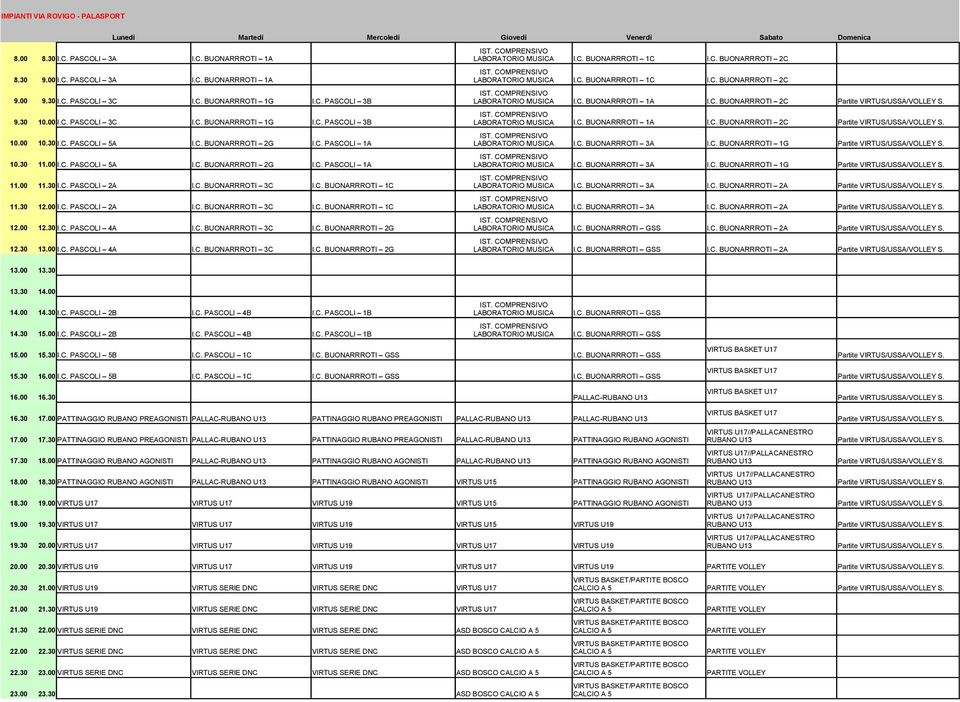 C. BUONARRROTI 2C 9.30 10.00 I.C. PASCOLI 3C I.C. BUONARRROTI 1G I.C. PASCOLI 3B LABORATORIO MUSICA I.C. BUONARRROTI 1A I.C. BUONARRROTI 2C 10.00 10.30 I.C. PASCOLI 5A I.C. BUONARRROTI 2G I.C. PASCOLI 1A LABORATORIO MUSICA I.