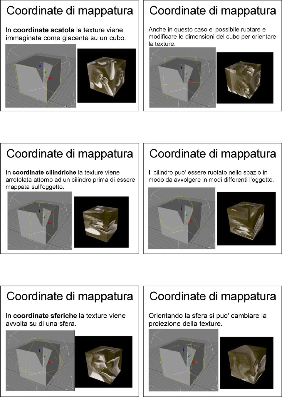 In coordinate cilindriche la texture viene arrotolata attorno ad un cilindro prima di essere mappata sull'oggetto.