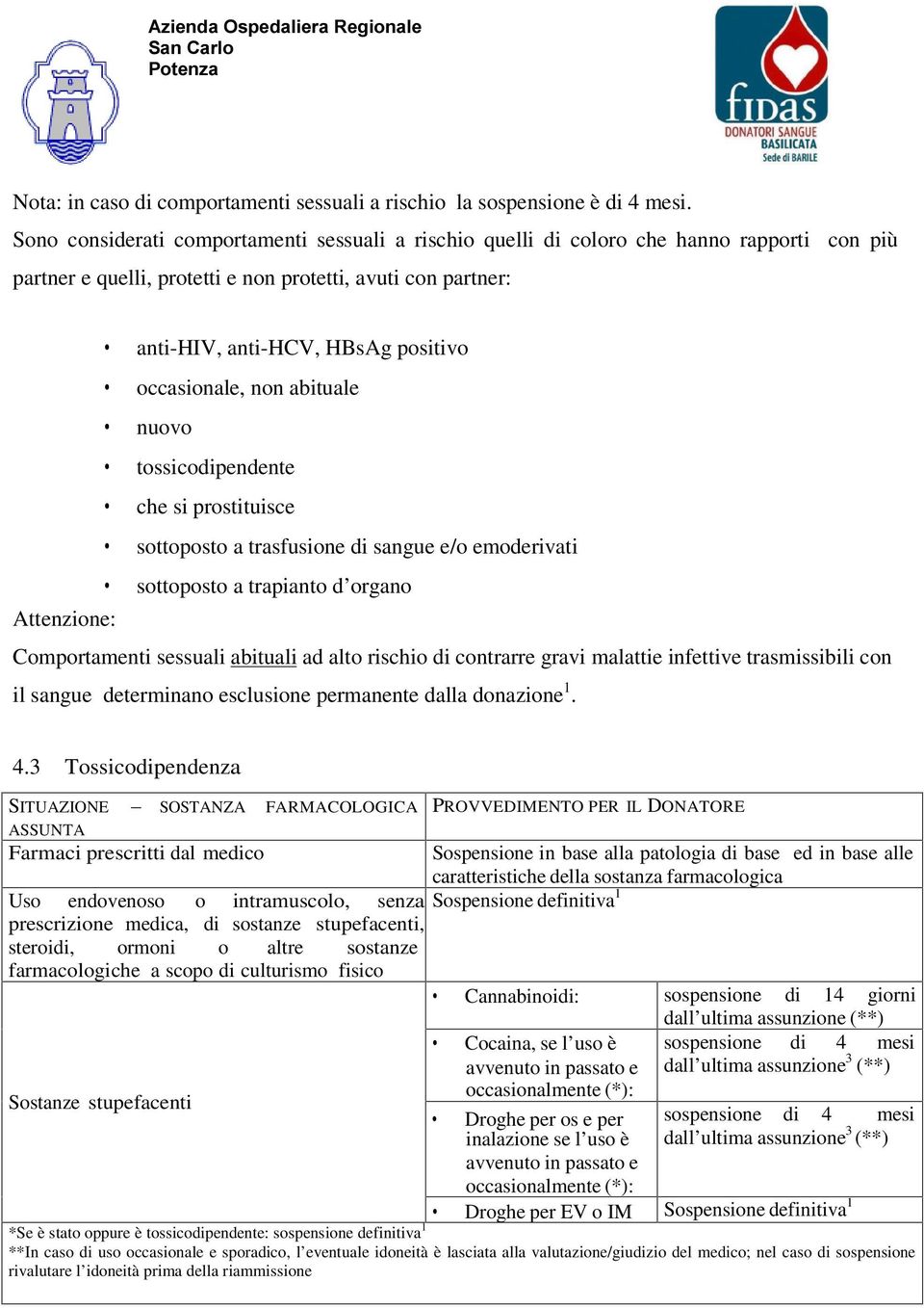 occasionale, non abituale nuovo tossicodipendente che si prostituisce sottoposto a trasfusione di sangue e/o emoderivati sottoposto a trapianto d organo Attenzione: Comportamenti sessuali abituali ad