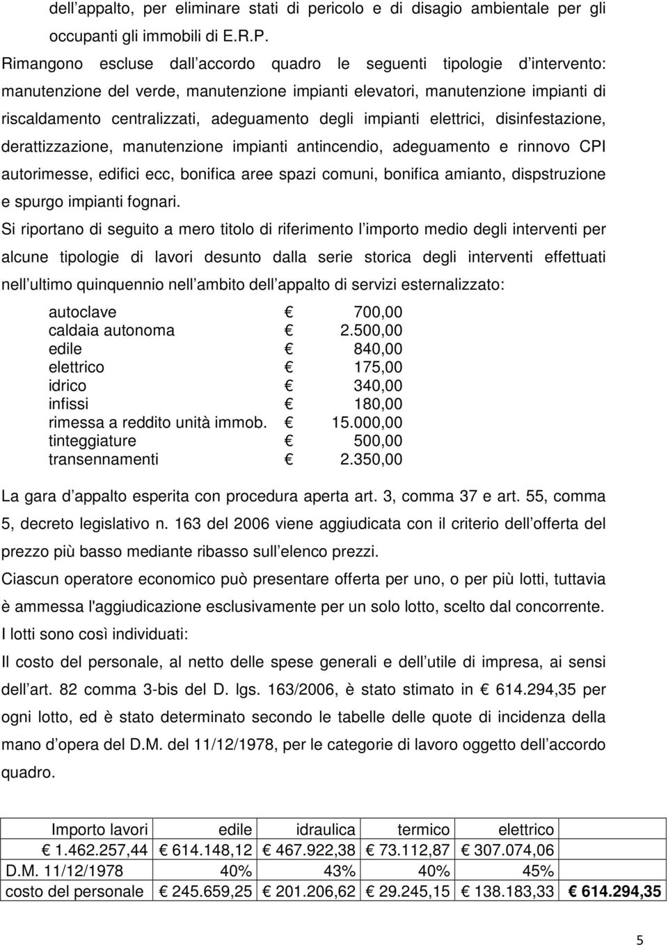 degli impianti elettrici, disinfestazione, derattizzazione, manutenzione impianti antincendio, adeguamento e rinnovo CPI autorimesse, edifici ecc, bonifica aree spazi comuni, bonifica amianto,