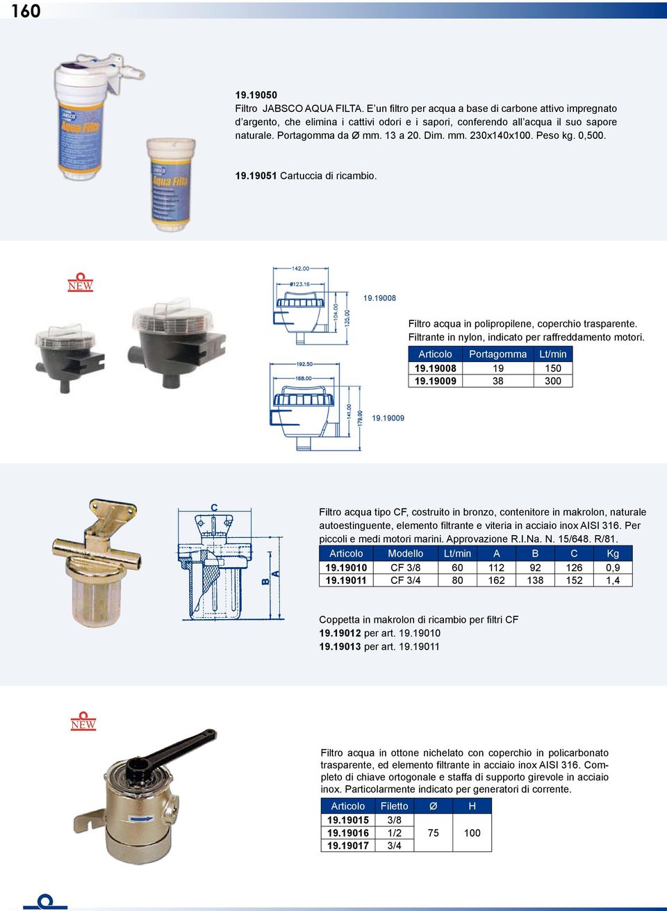 Filtrante in nylon, indicato per raffreddamento motori. Articolo Portagomma Lt/min 19.19008 19 150 19.19009 38 300 19.