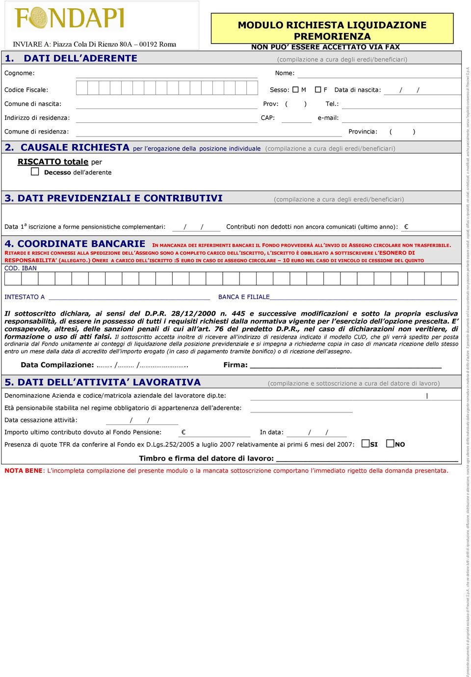 : Indirizzo di residenza: CAP: e-mail: Comune di residenza: Provincia: ( ) 2.