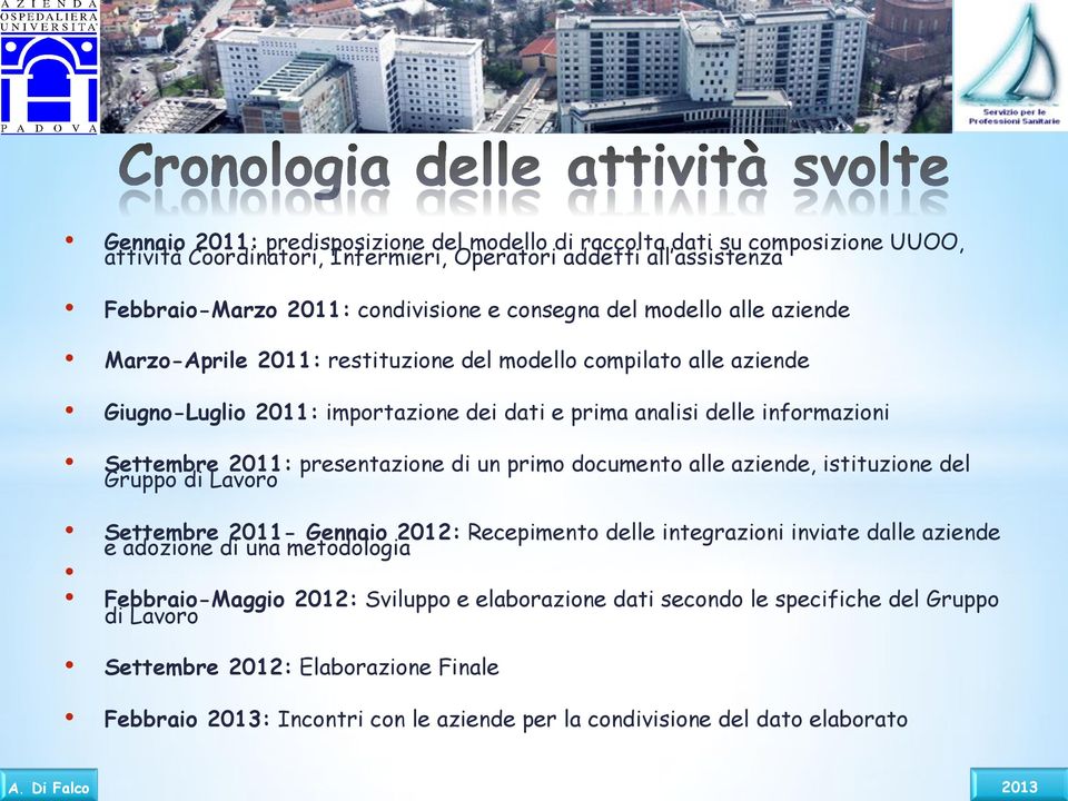 presentazione di un primo documento alle aziende, istituzione del Gruppo di Lavoro Settembre 2011- Gennaio 2012: Recepimento delle integrazioni inviate dalle aziende e adozione di una metodologia