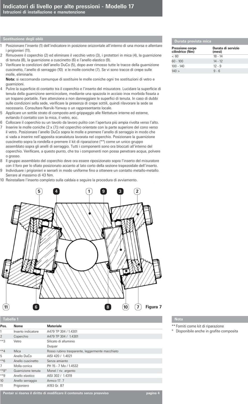 3 Verificare le condizioni dell anello DuCo (5), dopo aver rimosso tutte le tracce della guarnizione cuscinetto, l anello di serraggio (10) e le molle coniche (7).