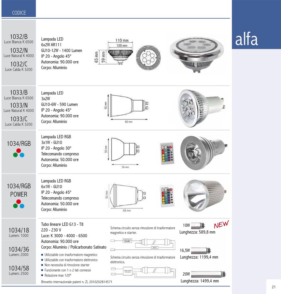 000 ore 1034/RGB POWER Lampada LED RGB 6x1W - GU10 IP 20 - Angolo 45º Telecomando compreso Autonomia: 50.