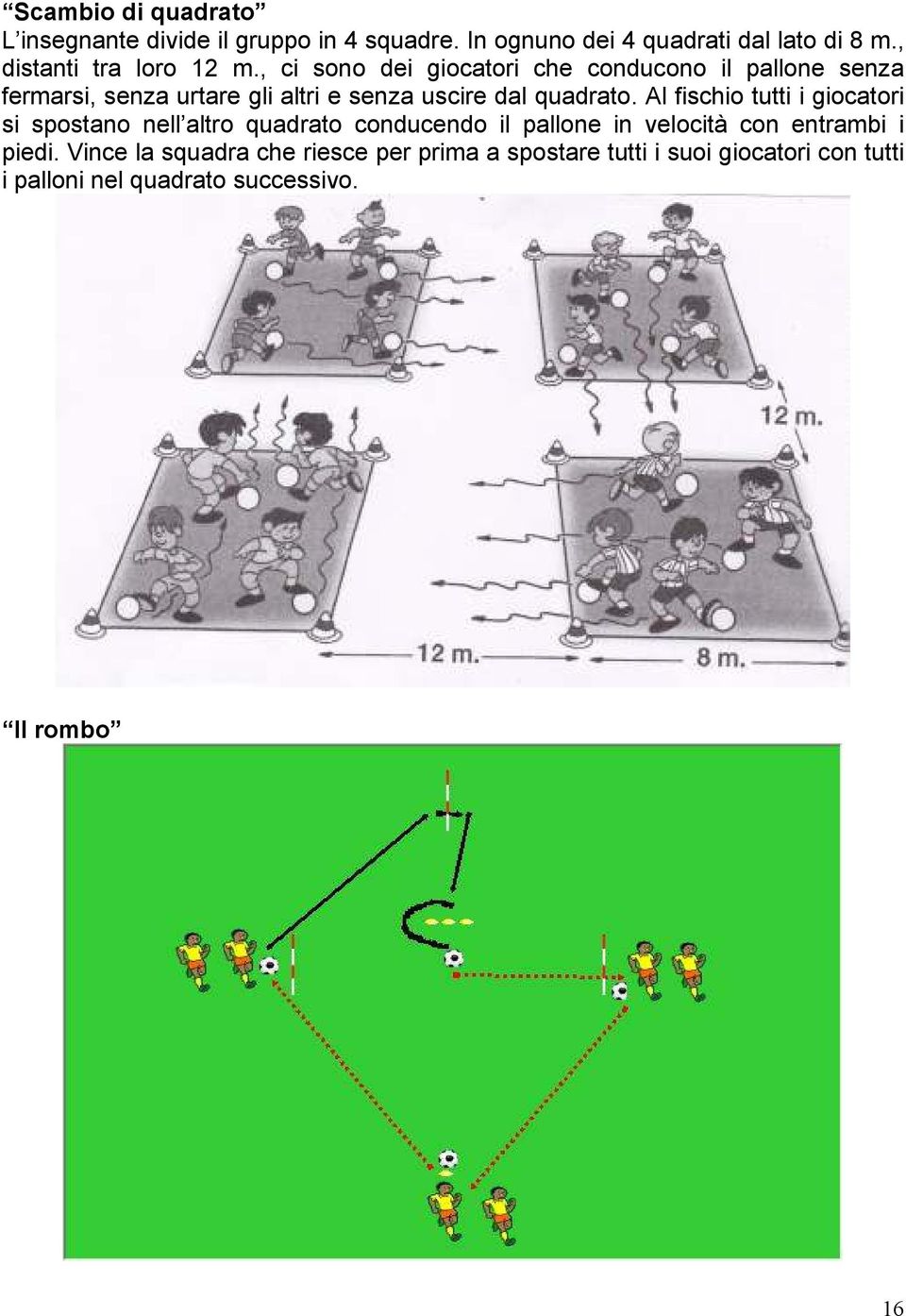 , ci sono dei giocatori che conducono il pallone senza fermarsi, senza urtare gli altri e senza uscire dal quadrato.