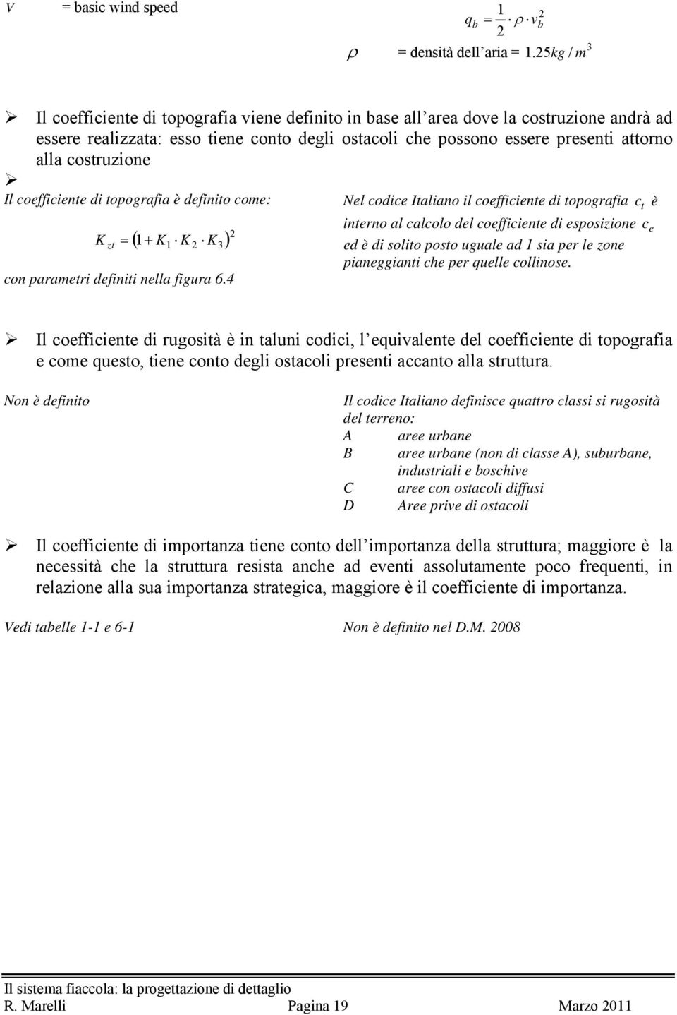 costrzione Il coefficiente di topografia è definito come: Nel codice Italiano il coefficiente di topografia c è K zt = ( + K K K ) con parametri definiti nella figra 6.