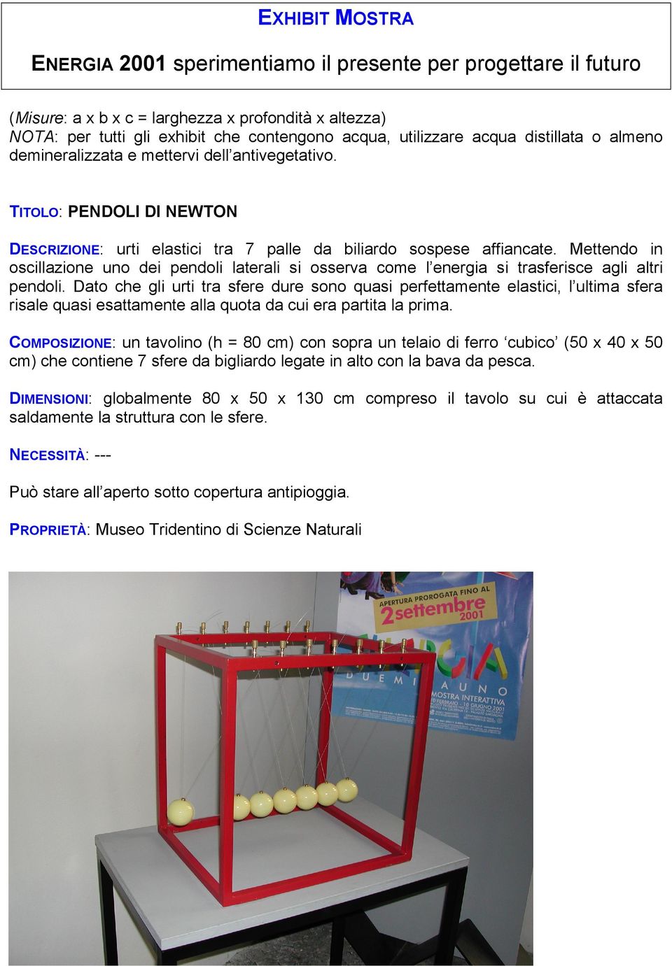 Mettendo in oscillazione uno dei pendoli laterali si osserva come l energia si trasferisce agli altri pendoli.