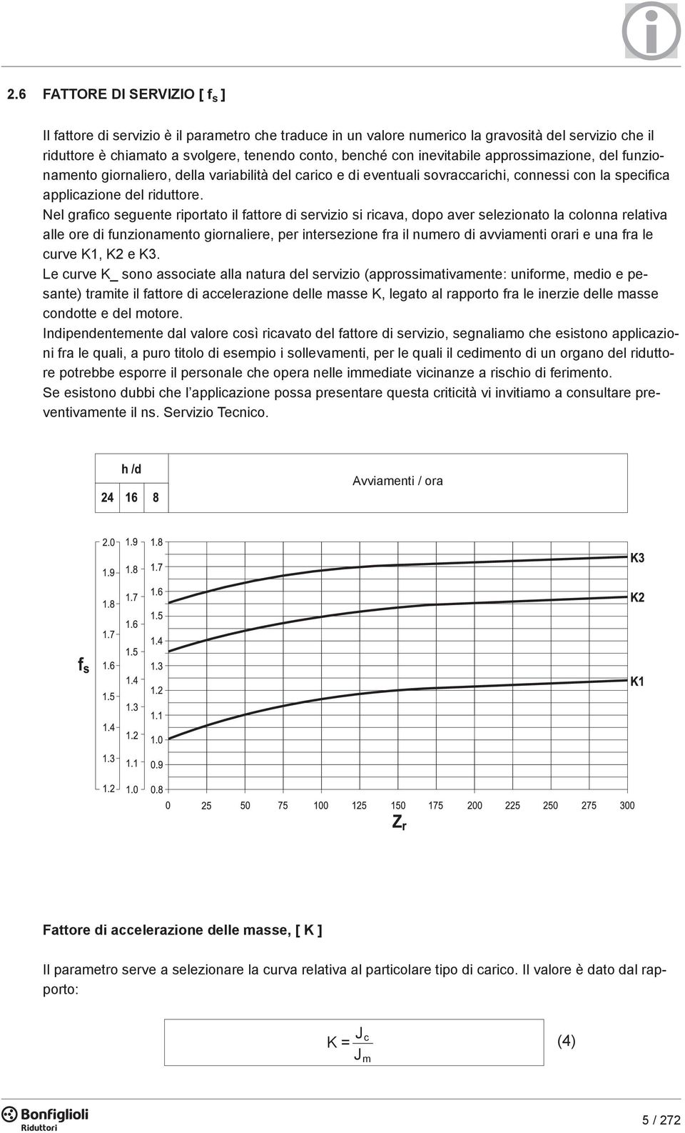 Nel grafico seguente riportato il fattore di servizio si ricava, dopo aver selezionato la colonna relativa alle ore di funzionamento giornaliere, per intersezione fra il numero di avviamenti orari e