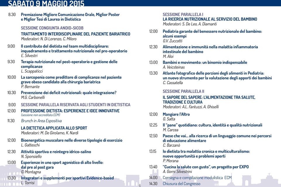 Di Lorenzo, C. Miloro 9.00 Il contributo del dietista nel team multidisciplinare: inquadramento e trattamento nutrizionale nel pre-operatorio E. Silvestri 9.