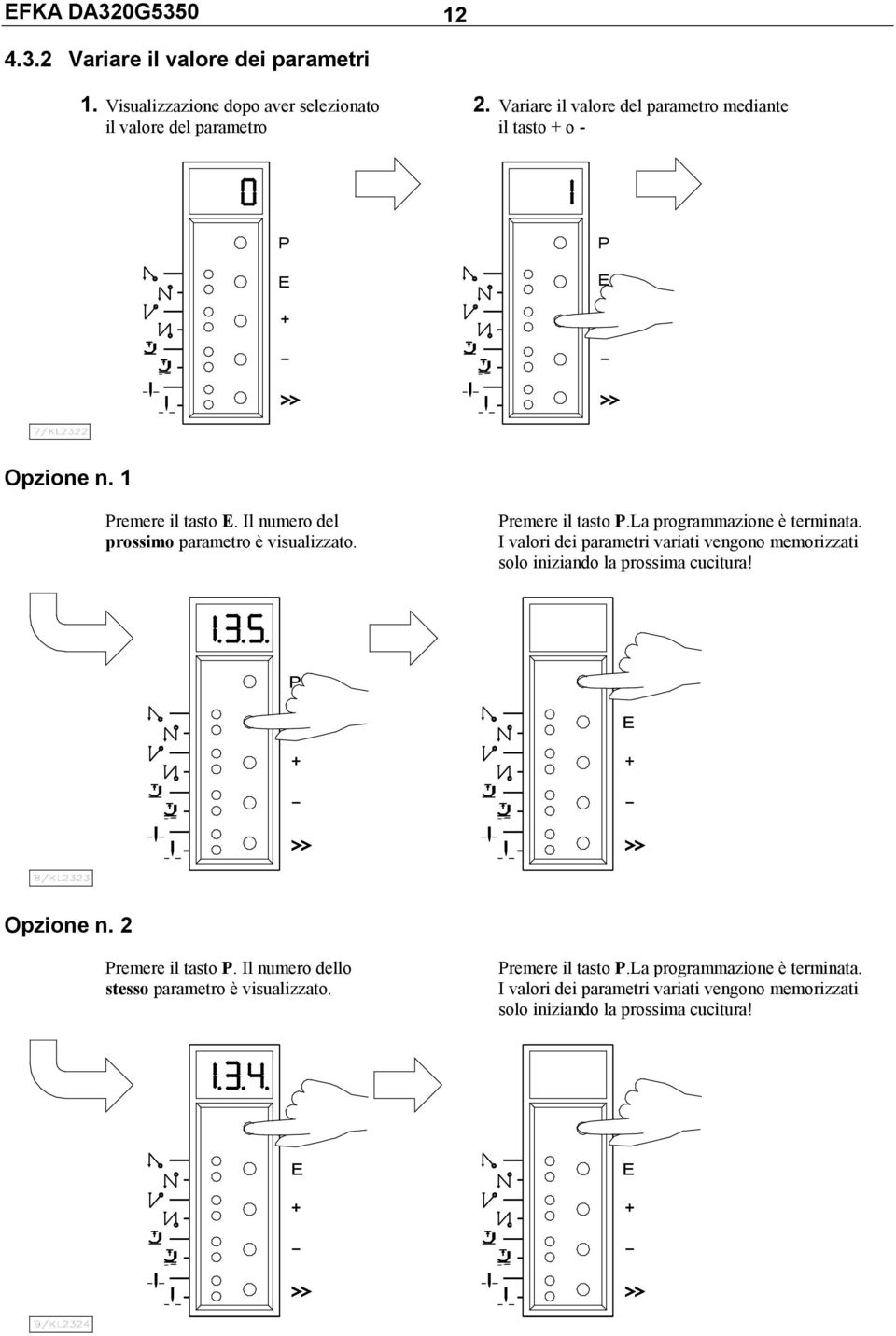 Il numero del prossimo parametro è visualizzato. remere il tasto.la programmazione è terminata.