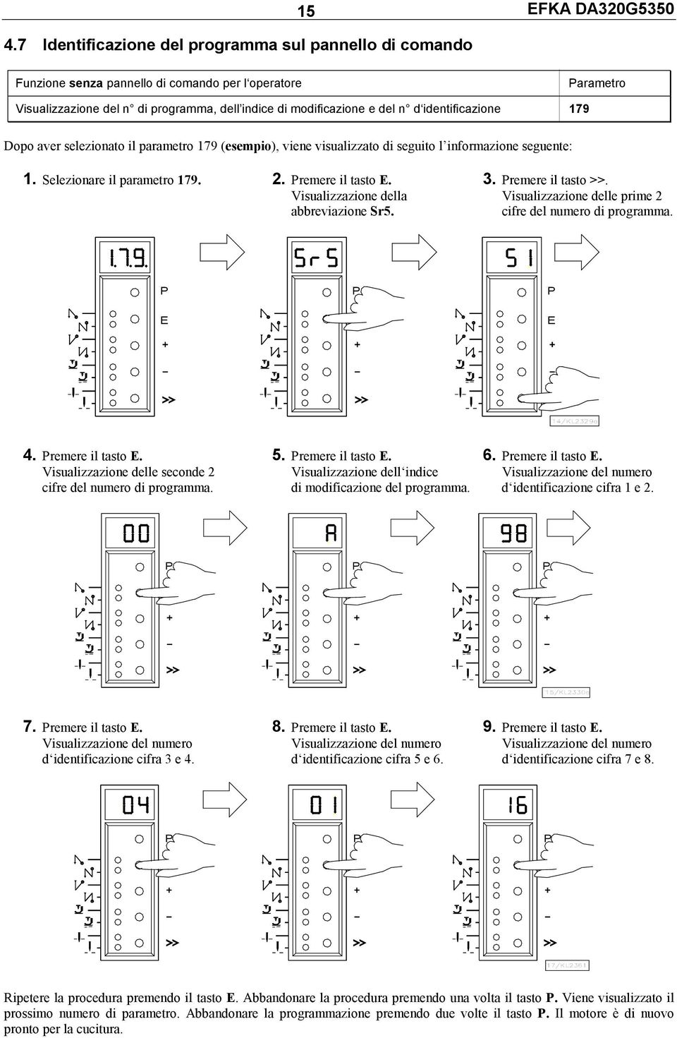 179 Dopo aver selezionato il parametro 179 (esempio), viene visualizzato di seguito l informazione seguente: 1. Selezionare il parametro 179. 2. remere il tasto. 3. remere il tasto >>.