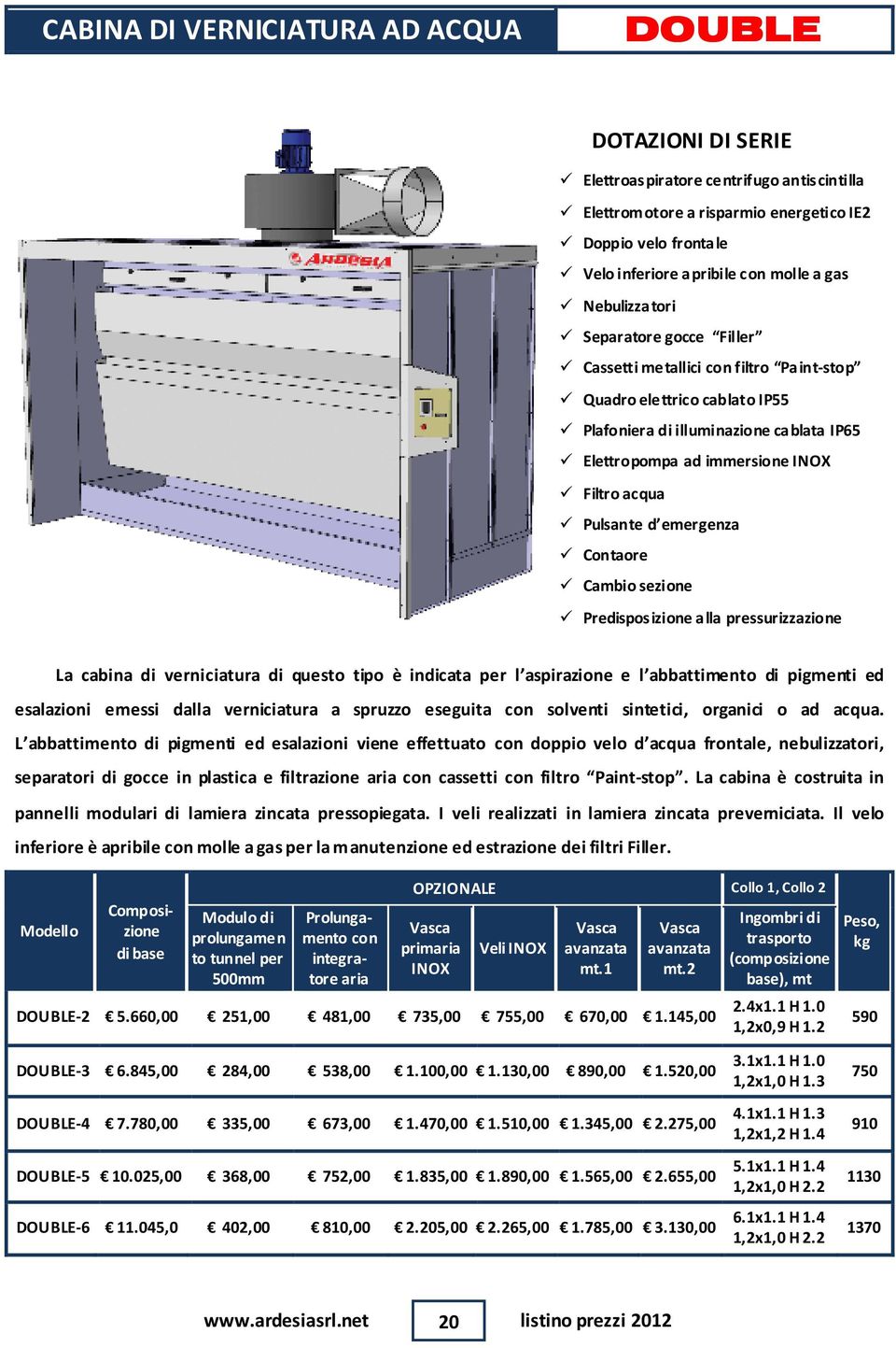 Pulsante d emergenza Contaore Cambio sezione Predisposizione alla pressurizzazione La cabina di verniciatura di questo tipo è indicata per l aspirazione e l abbattimento di pigmenti ed esalazioni