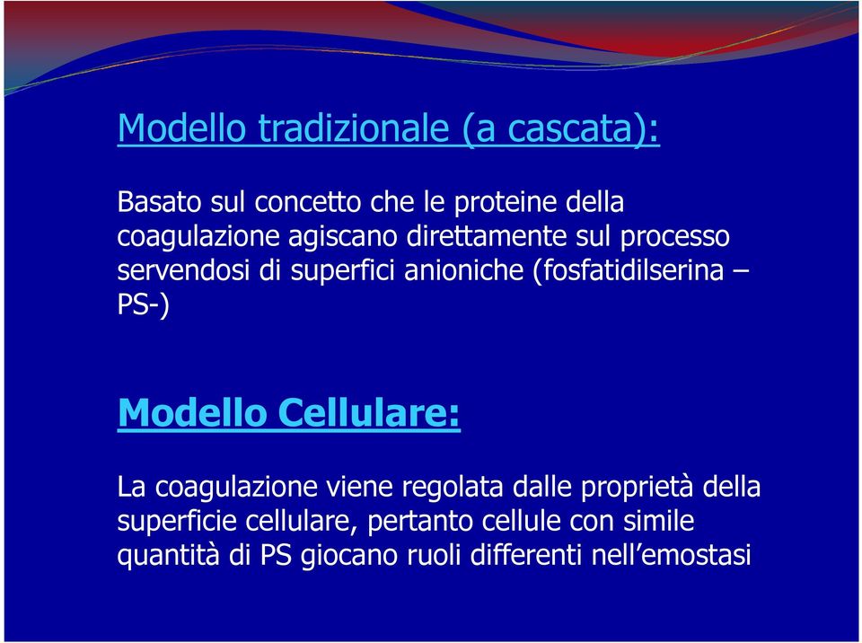 PS-) Modello Cellulare: La coagulazione viene regolata dalle proprietà della superficie