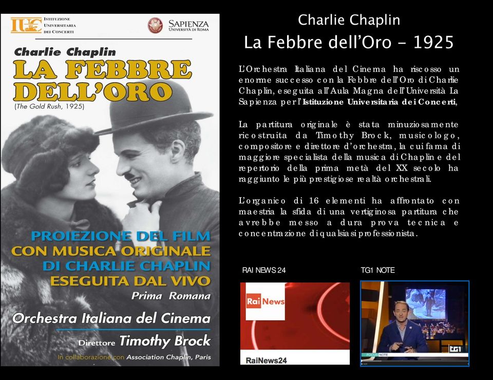 d orchestra, la cui fama di maggiore specialista della musica di Chaplin e del repertorio della prima metà del XX secolo ha raggiunto le più prestigiose realtà orchestrali.