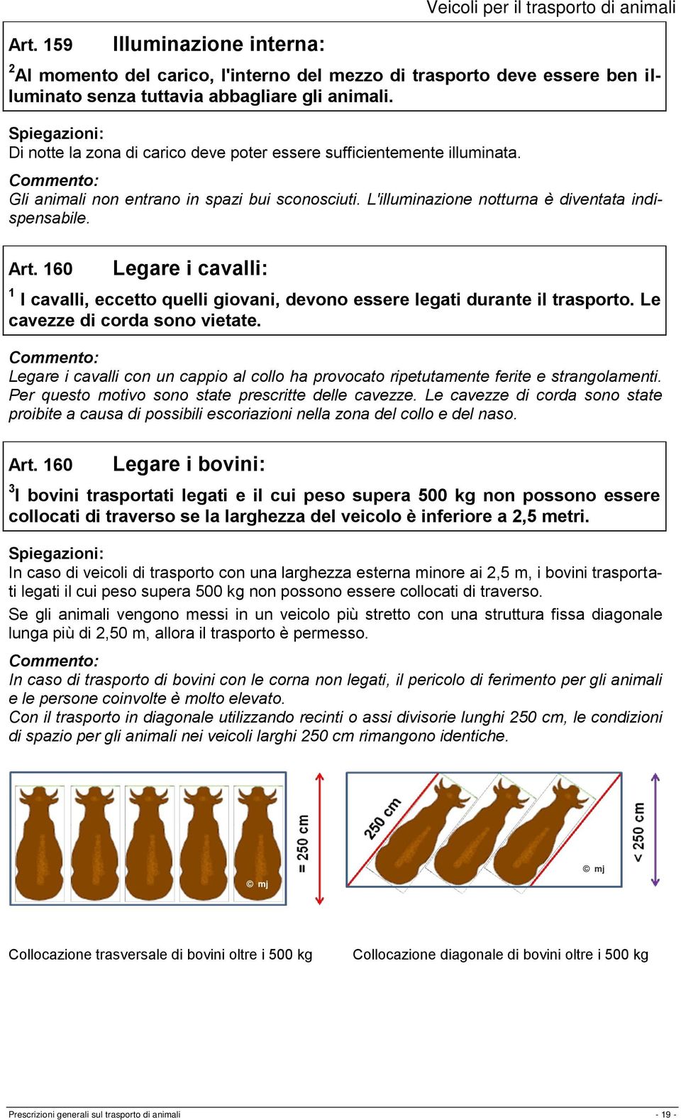 160 Legare i cavalli: 1 I cavalli, eccetto quelli giovani, devono essere legati durante il trasporto. Le cavezze di corda sono vietate.