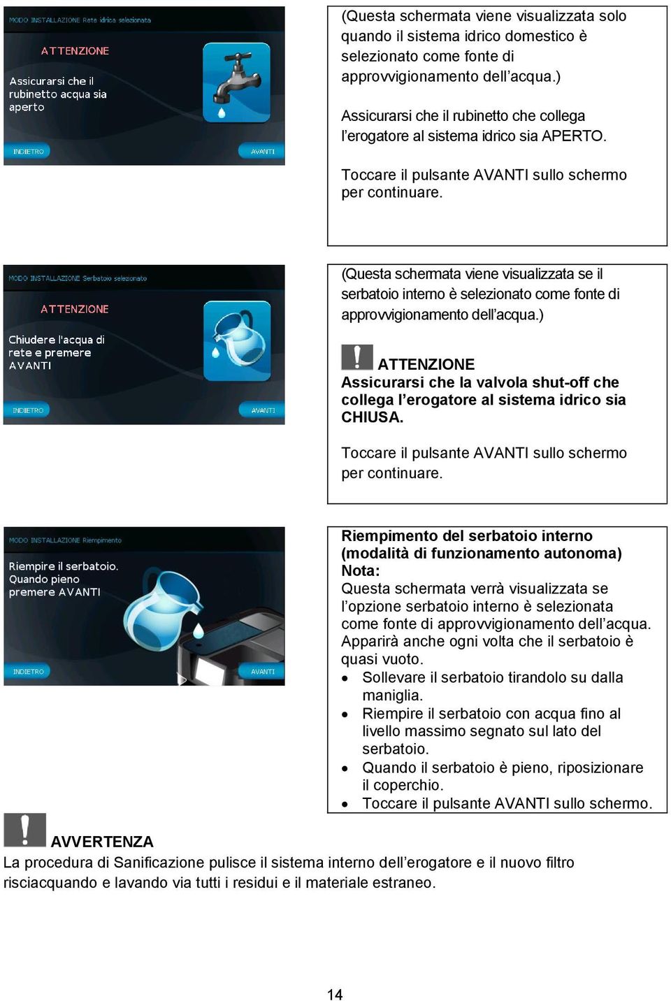 (Questa schermata viene visualizzata se il serbatoio interno è selezionato come fonte di approvvigionamento dell acqua.