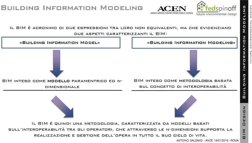 dimensionale BIM inteso come metodologia basata sul concetto di interoperabilità Il BIM è quindi una metodologia, caratterizzata da