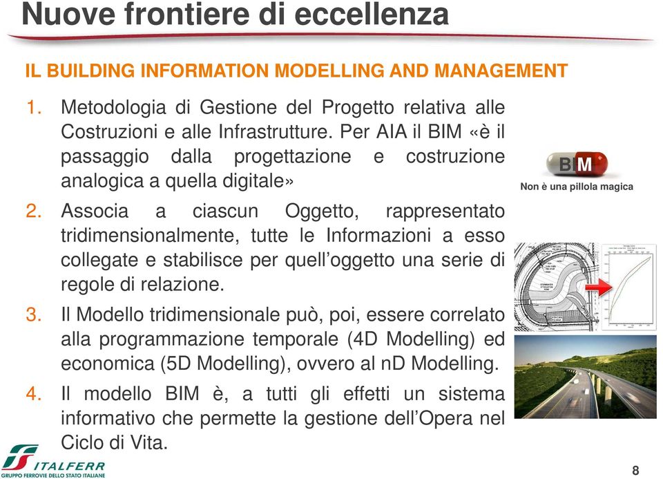 Associa a ciascun Oggetto, rappresentato tridimensionalmente, tutte le Informazioni a esso collegate e stabilisce per quell oggetto una serie di regole di relazione. 3.