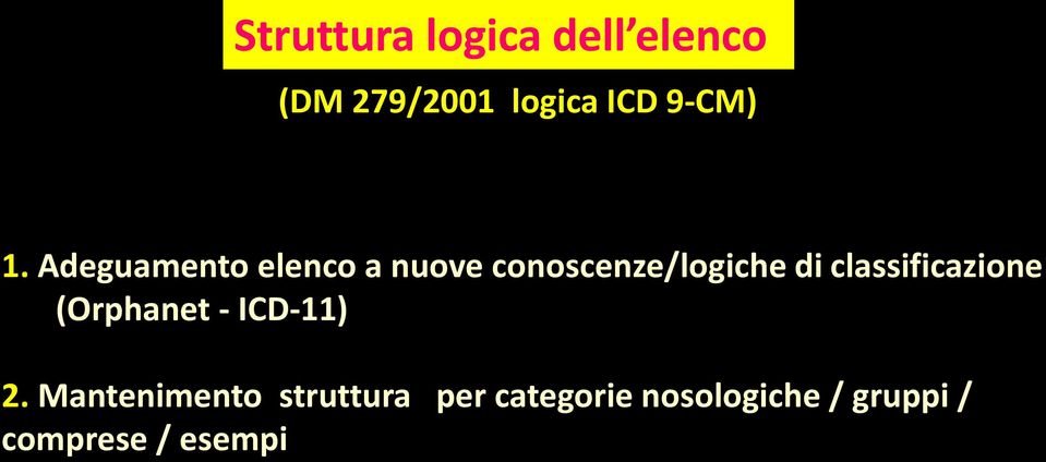 Adeguamento elenco a nuove conoscenze/logiche di