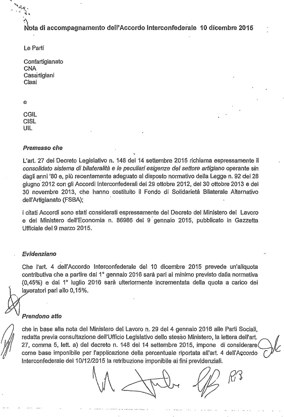 disposto normativo della Legge n. 92 del 28 giugno 2012 con gli Accordi Interconfederali de!