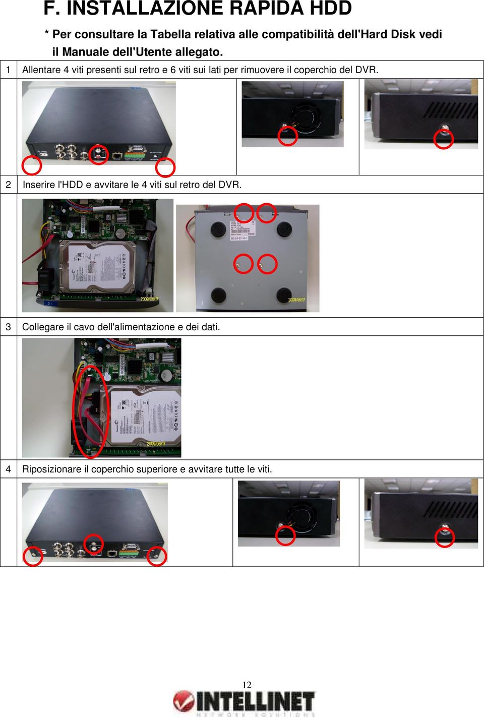 1 Allentare 4 viti presenti sul retro e 6 viti sui lati per rimuovere il coperchio del DVR.