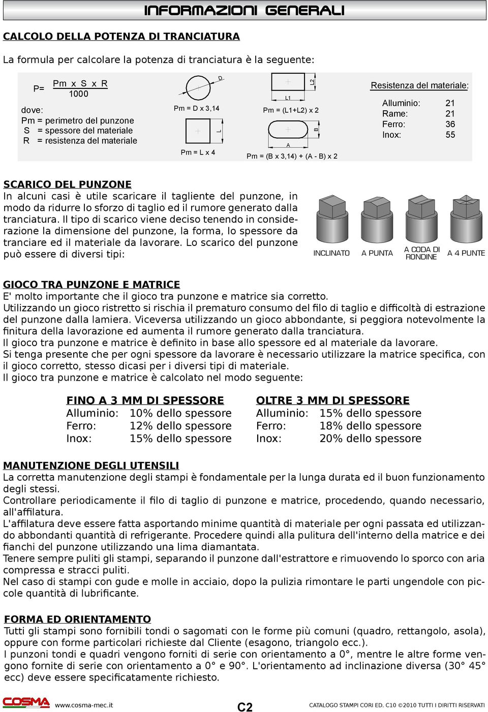 PUNZONE In alcuni casi è utile scaricare il tagliente del punzone, in modo da ridurre lo sforzo di taglio ed il rumore generato dalla tranciatura.