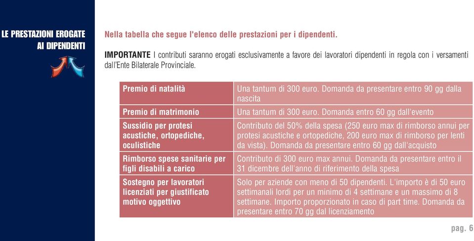 Premio di natalità Premio di matrimonio Sussidio per protesi acustiche, ortopediche, oculistiche Rimborso spese sanitarie per figli disabili a carico Sostegno per lavoratori licenziati per