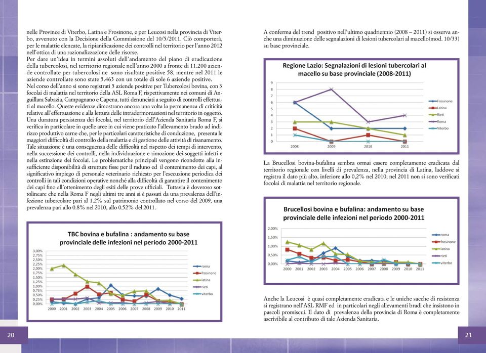 Per dare un idea in termini assoluti dell andamento del piano di eradicazione della tubercolosi, nel territorio regionale nell anno 2000 a fronte di 11.