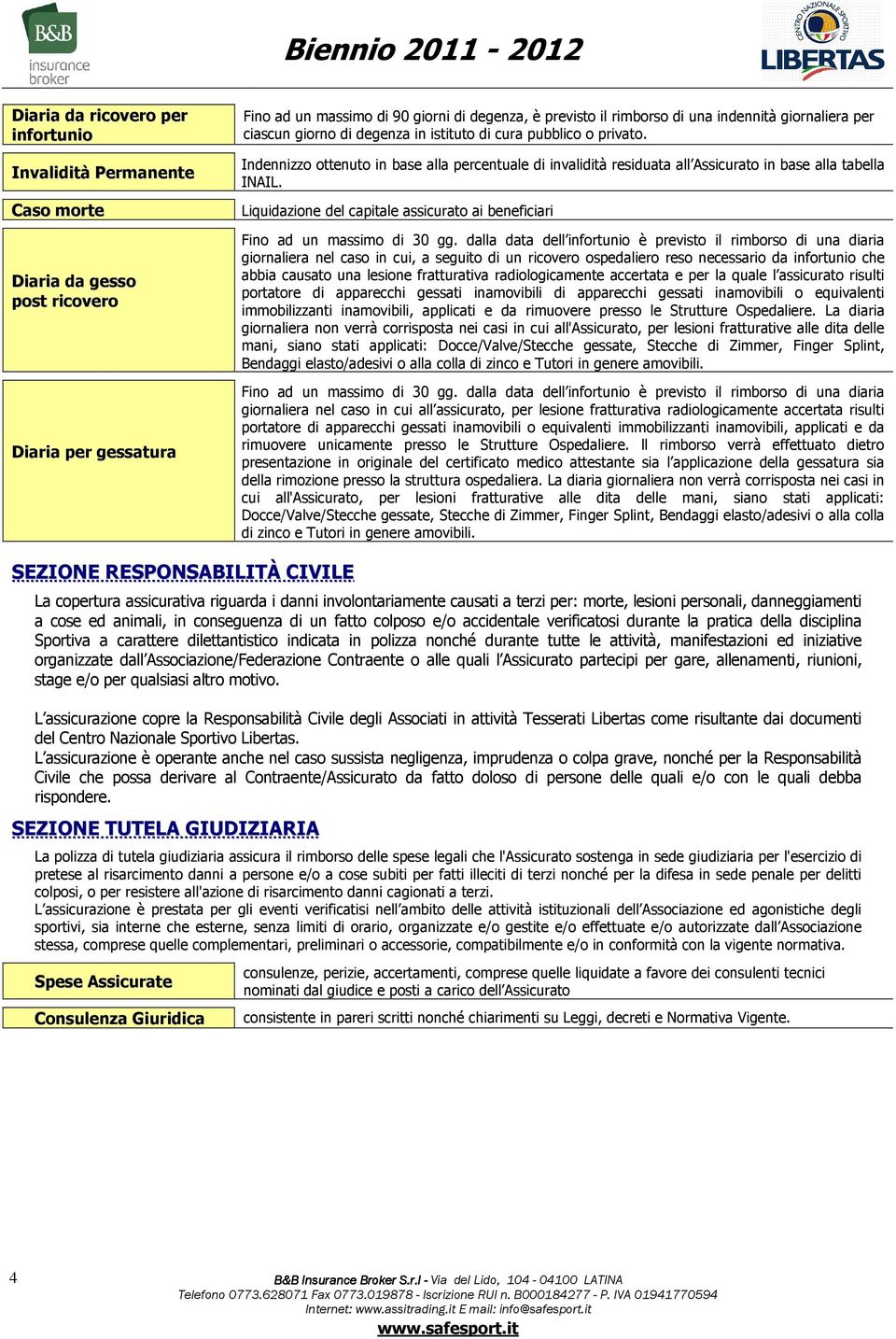 Indennizzo ottenuto in base alla percentuale di invalidità residuata all Assicurato in base alla tabella INAIL. Liquidazione del capitale assicurato ai beneficiari Fino ad un massimo di 30 gg.