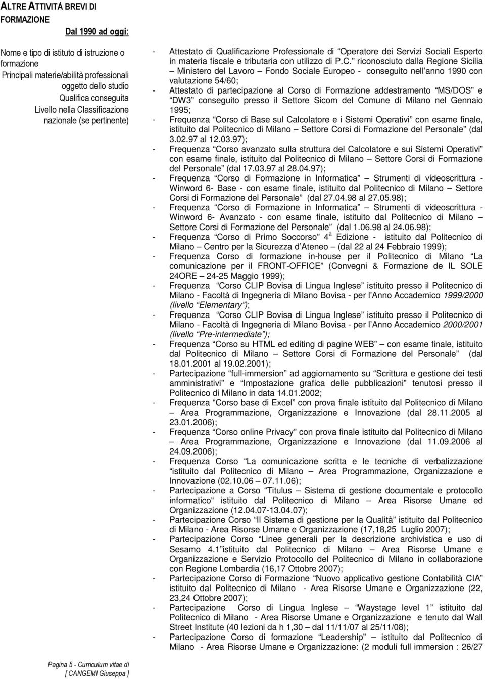 assificazione - Attestato di Qualificazione Professionale di Operatore dei Servizi Sociali Esperto in materia fiscale e tributaria con utilizzo di P.C.