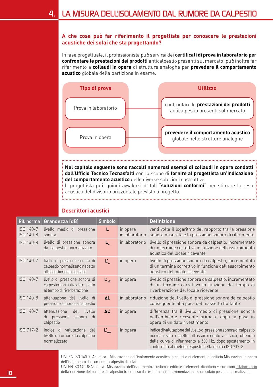 a collaudi in opera di strutture analoghe per prevedere il comportamento acustico globale della partizione in esame.