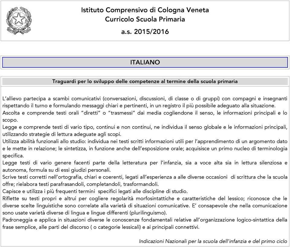 Ascolta e comprende testi orali diretti o trasmessi dai media cogliendone il senso, le informazioni principali e lo scopo.