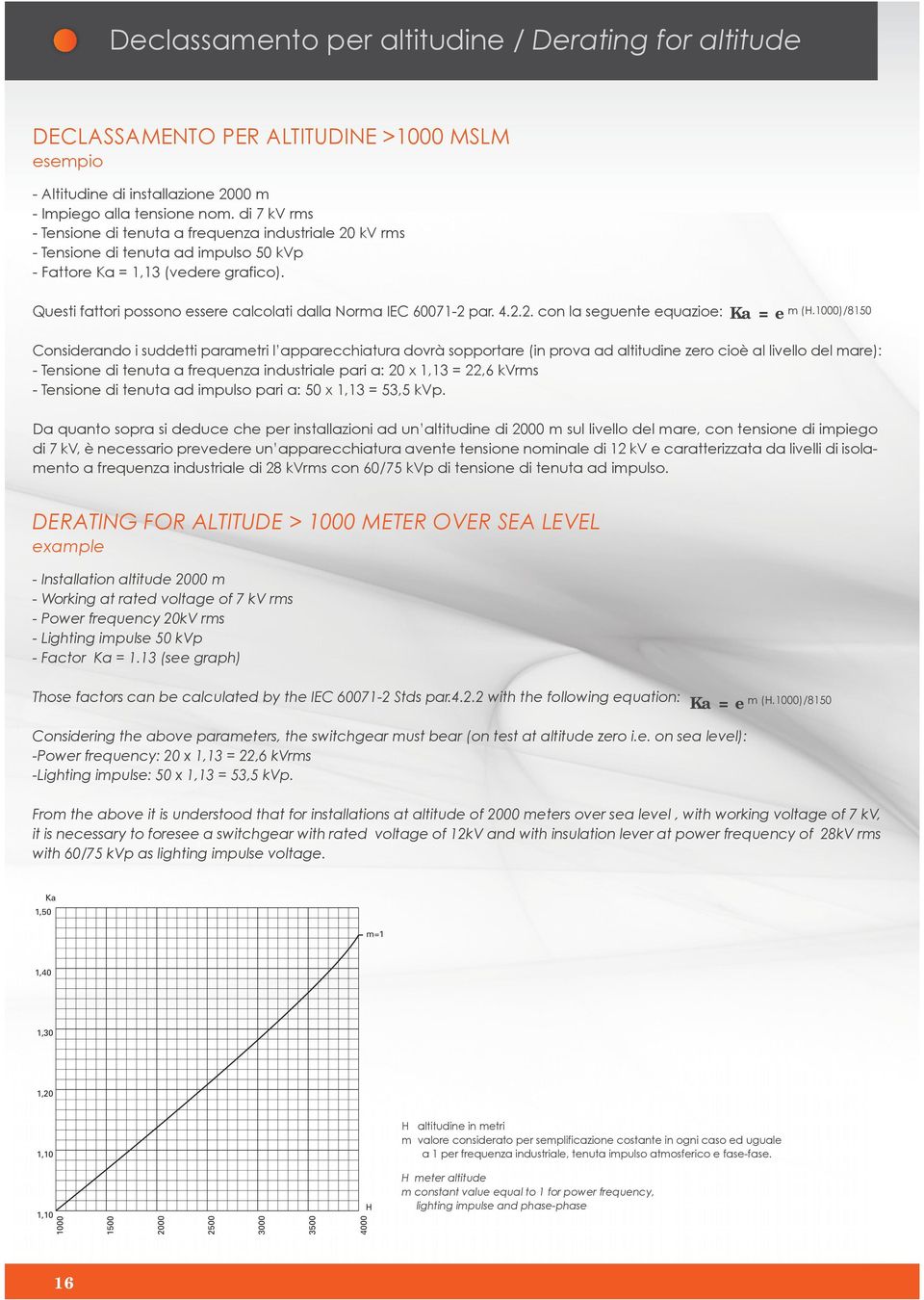 Questi fattori possono essere calcolati dalla Norma IEC 60071-2 par. 4.2.2. con la seguente equazioe: Ka = e m (H.