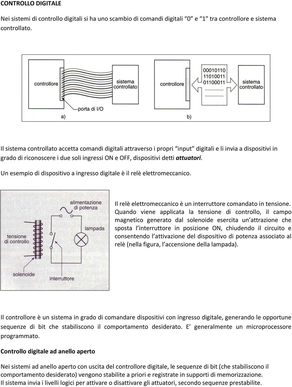 Un esempio di dispositivo a ingresso digitale è il relè elettromeccanico. Il relè elettromeccanico è un interruttore comandato in tensione.