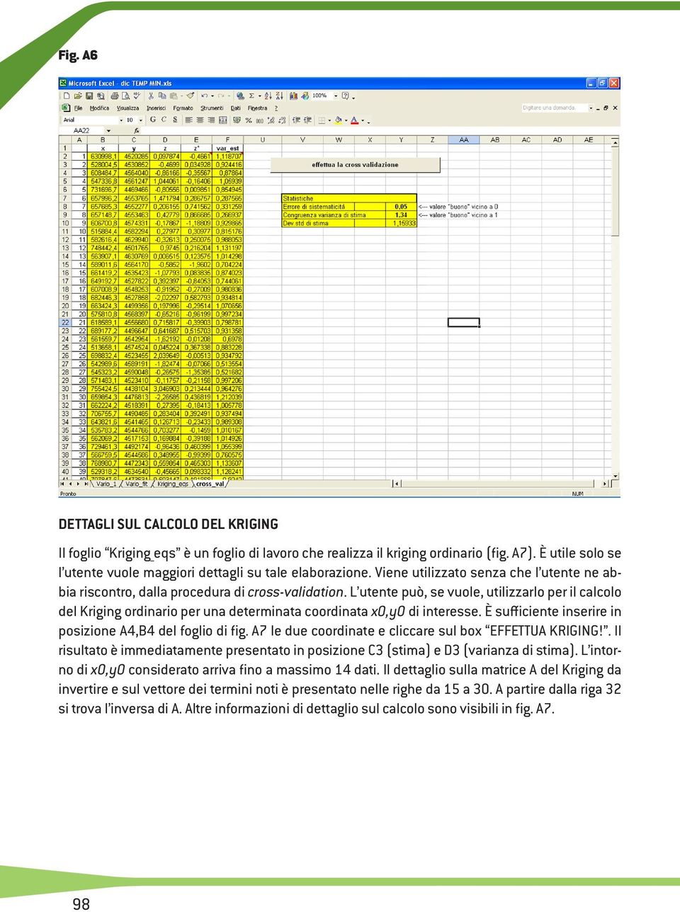 L utente può, se vuole, utilizzarlo per il calcolo del Kriging ordinario per una determinata coordinata x0,y0 di interesse. È suiciente inserire in posizione A4,B4 del foglio di ig.