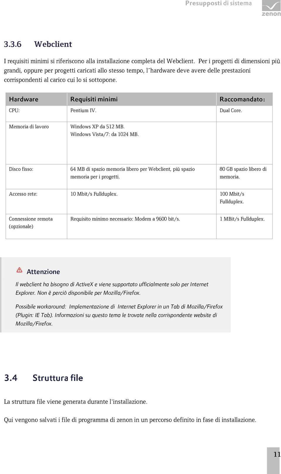Dual Core. Memoria di lavoro Windows XP da 512 MB. Windows Vista/7: da 1024 MB. Disco fisso: 64 MB di spazio memoria libero per Webclient, più spazio memoria per i progetti.