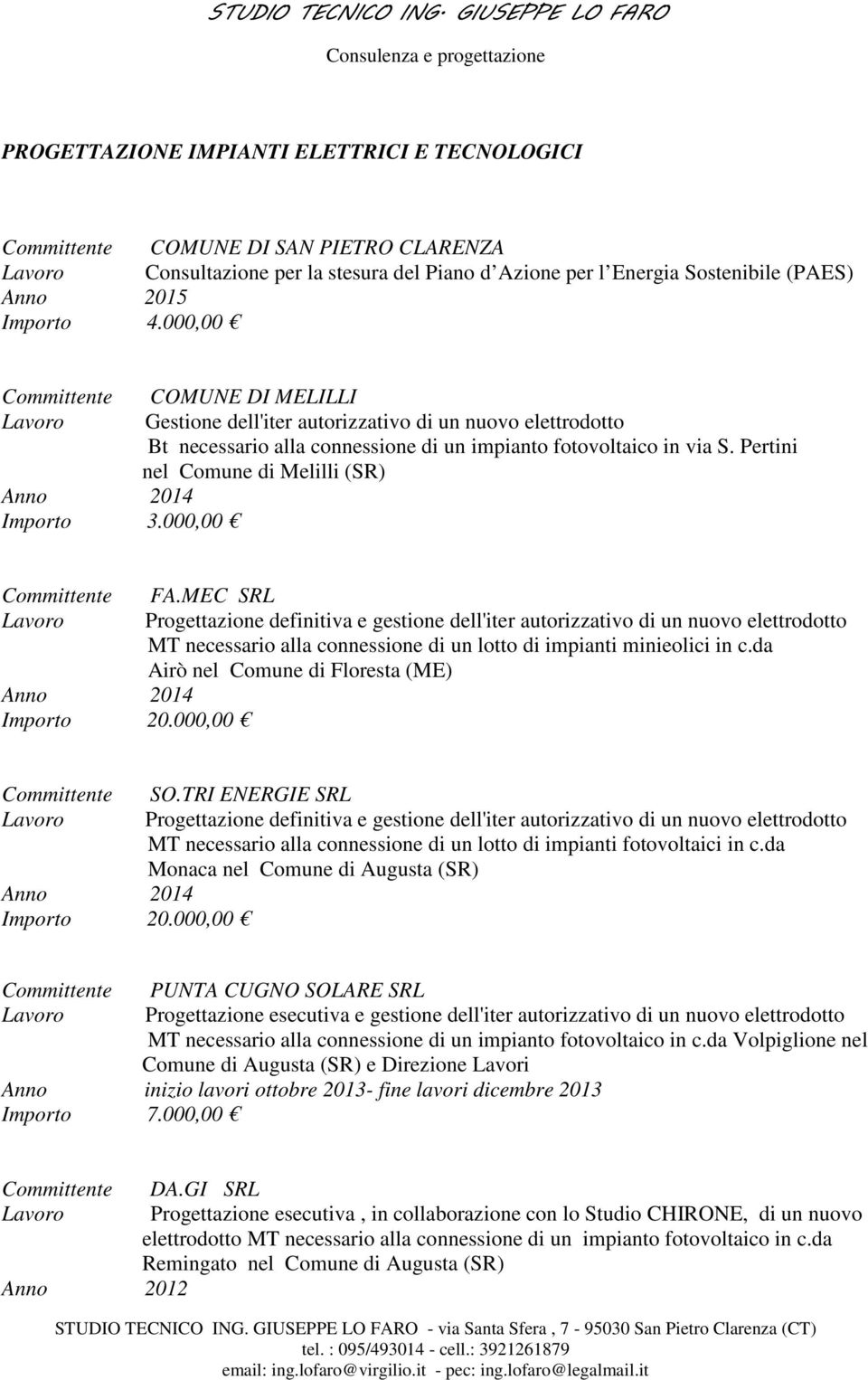 Pertini nel Comune di Melilli (SR) Anno 2014 Importo 20.000,00 FA.