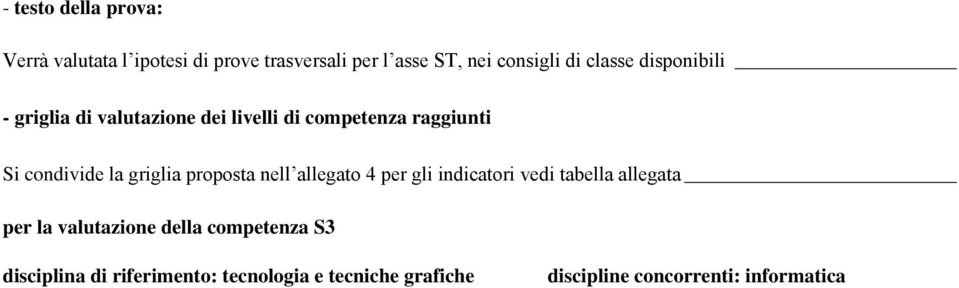 indicatori vedi tabella allegata per la valutazione della competenza S3