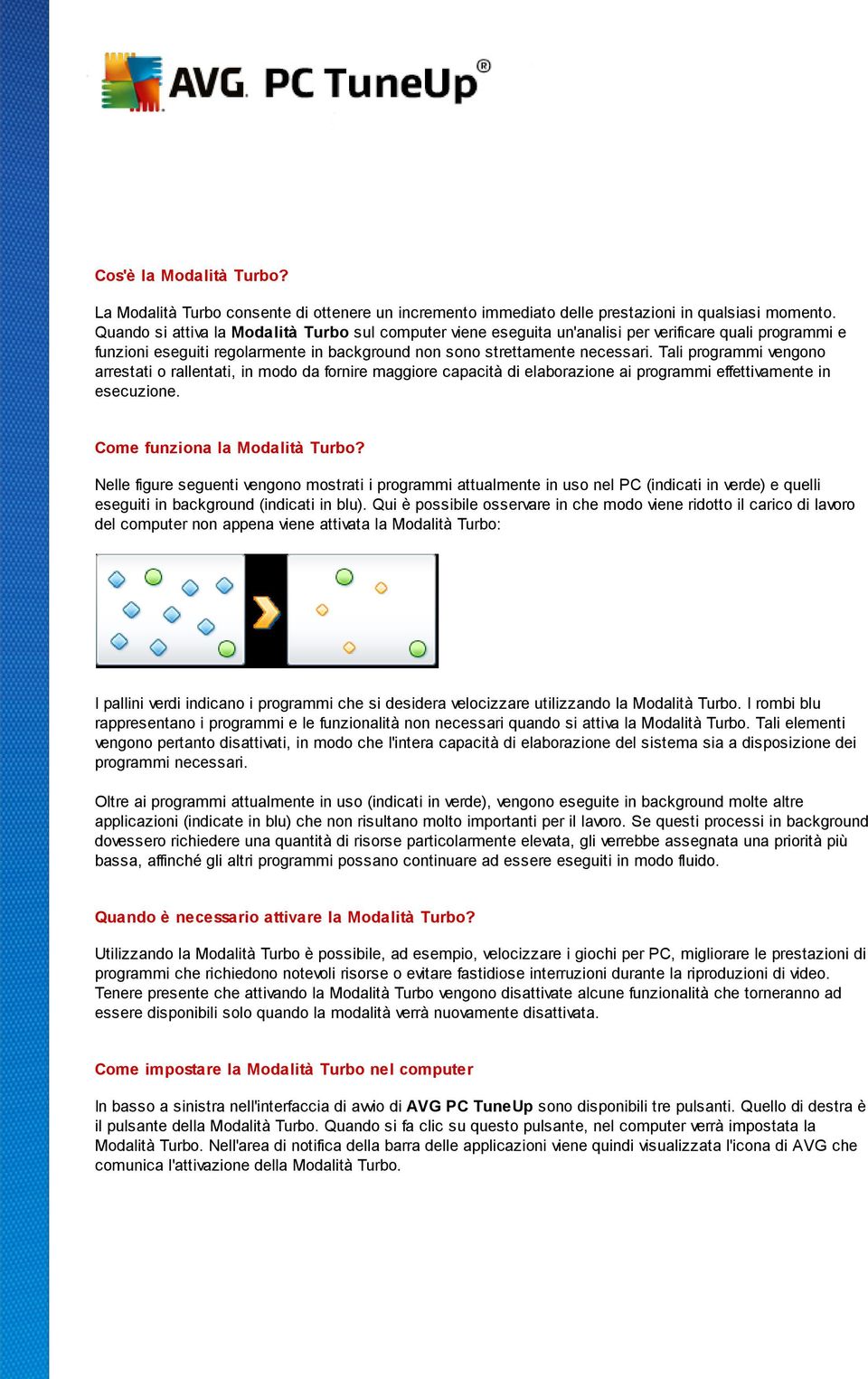 Tali programmi vengono arrestati o rallentati, in modo da fornire maggiore capacità di elaborazione ai programmi effettivamente in esecuzione. Come funziona la Modalità Turbo?