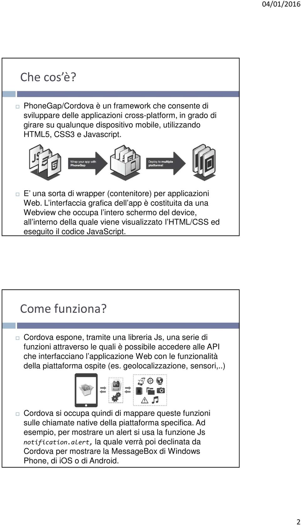 L interfaccia grafica dell app è costituita da una Webview che occupa l intero schermo del device, all interno della quale viene visualizzato l HTML/CSS ed eseguito il codice JavaScript.