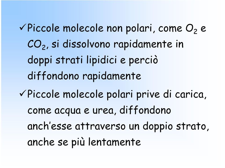 rapidamente Piccole molecole polari prive di carica, come acqua e