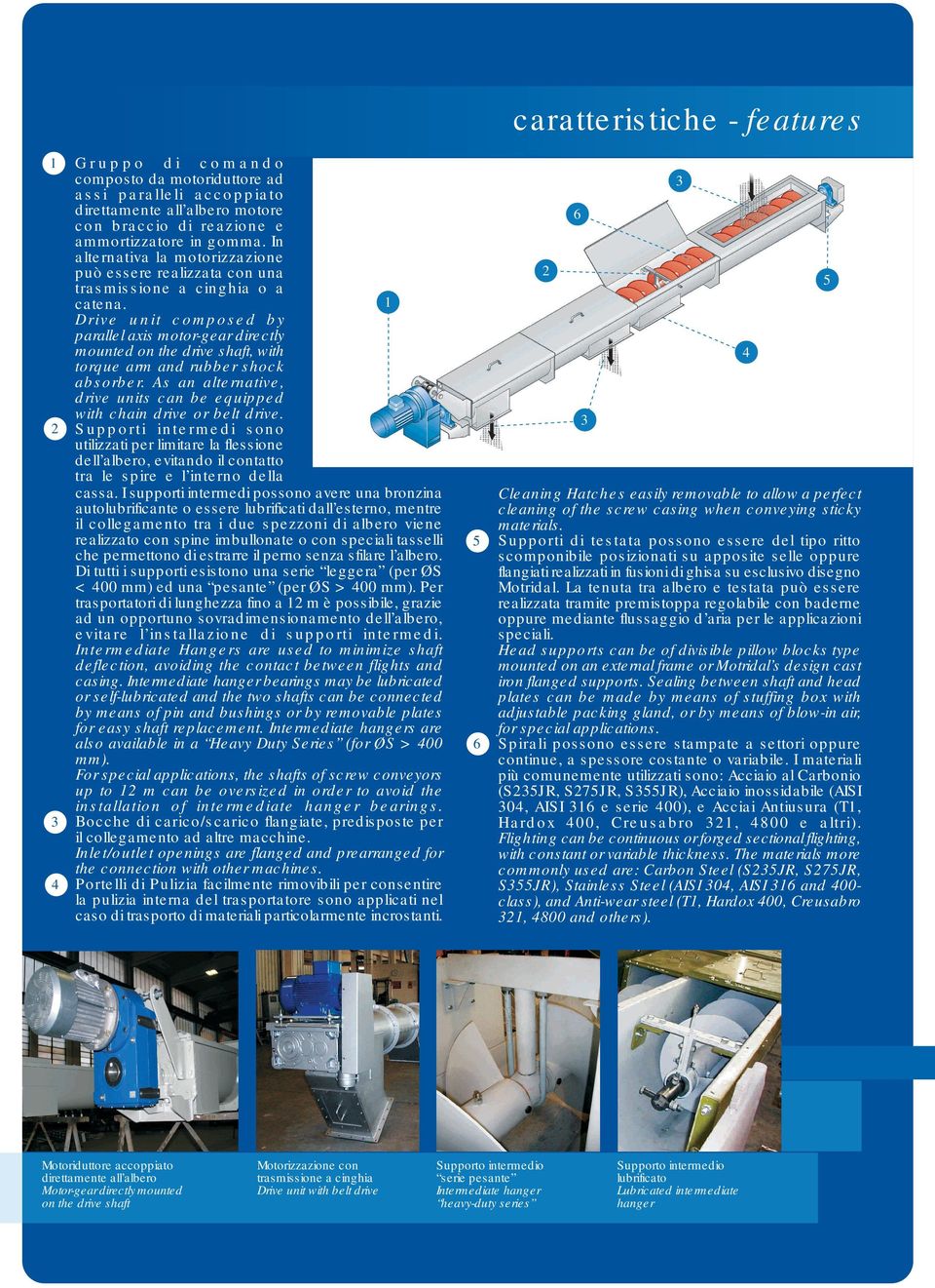 1 Drive unit composed by parallel axis motor-gear directly mounted on the drive shaft, with torque arm and rubber shock absorber.