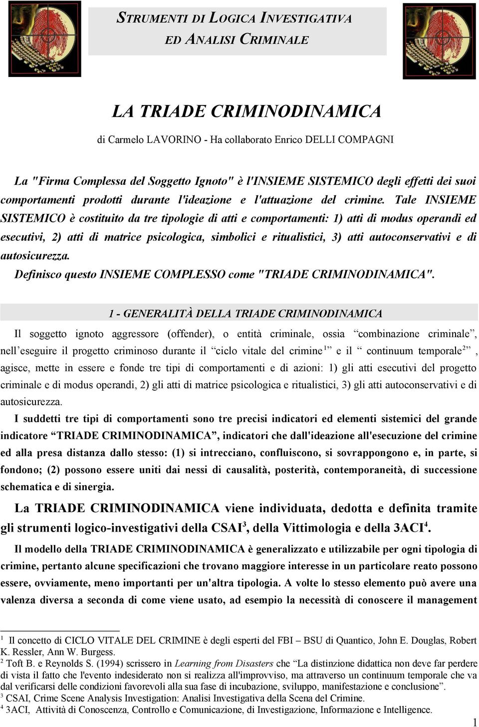 Tale INSIEME SISTEMICO è costituito da tre tipologie di atti e comportamenti: 1) atti di modus operandi ed esecutivi, 2) atti di matrice psicologica, simbolici e ritualistici, 3) atti