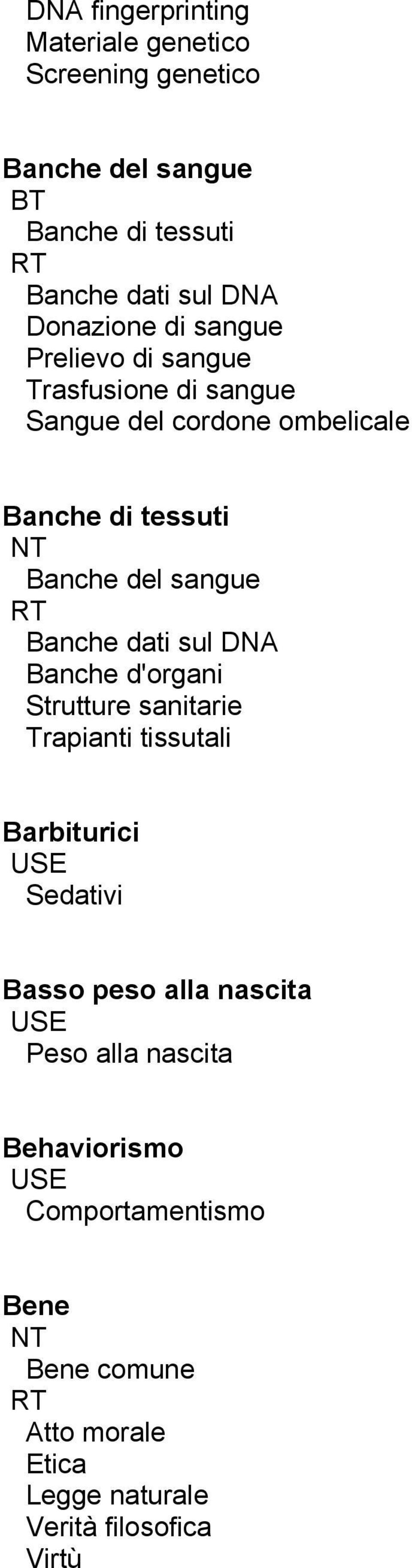 sangue Banche dati sul DNA Banche d'organi Strutture sanitarie Trapianti tissutali Barbiturici Sedativi Basso peso alla