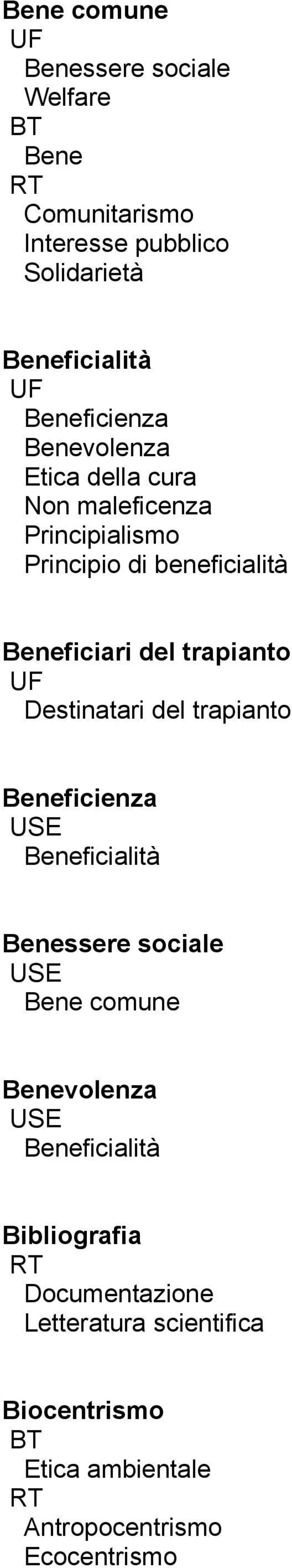 del trapianto Destinatari del trapianto Beneficienza Beneficialità Benessere sociale Bene comune Benevolenza