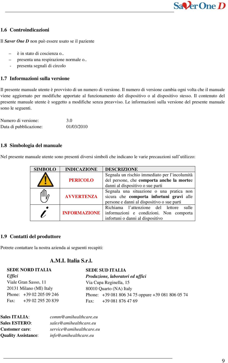 Il numero di versione cambia ogni volta che il manuale viene aggiornato per modifiche apportate al funzionamento del dispositivo o al dispositivo stesso.